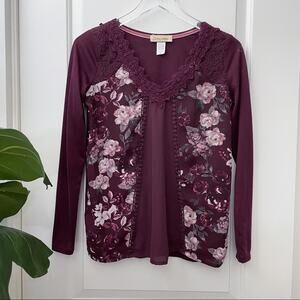 Davina Purple Floral Lace Long Sleeve Small